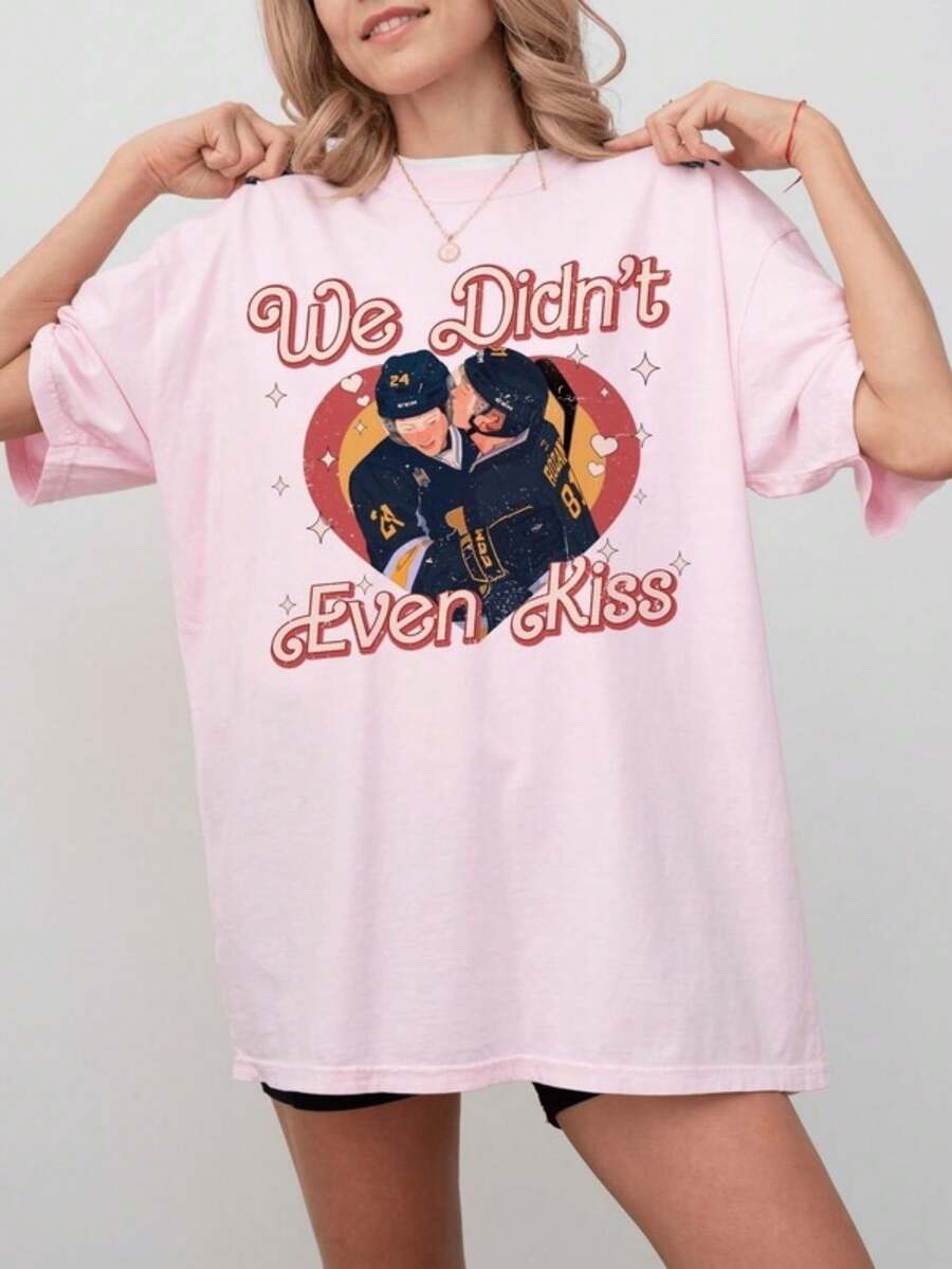 We Didn't Even Kiss Shirt, Heated Rivalry T Shirt, Hockey Romance LGBT Movie Fan Gift, Hollanov Couple Valentines Day Shirt - 粉色 - 查看 1