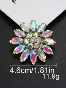 1pc Of Flower-Shaped Colorful AB Rhinestone Glass Metal Buttons With Copper Claws, Suitable For Decorating Fur Coats, Suits, Uniforms, Cardigans, Shirts, Wedding Dresses, And DIY Accessories For Bouquets And Bags. - Multicolor - View 4