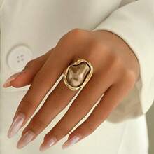 1pc Chunky Asymmetrical Baroque Faux Pearl Ring, Multicolor French Elegant Alloy Vintage Fashion Jewelry, Adjustable Open Band Size For Women - 彩色 - 查看 4