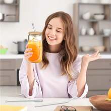 1pc 540ml Or 400ml Transparent Straw Water Bottle, Modern Glass Coffee Cup, Suitable For Home, Office, Water Bottle - Clear - View 11