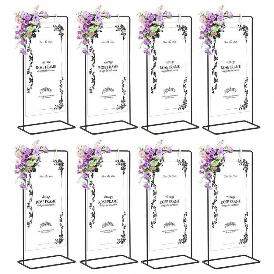 8Pcs Black Wedding Sign Holder,Adjustable Welcome To Our Wedding Sign Stand With With Design Bundle & Leather Sign Hanging Straps,Wedding Seating Chart Stand For Party,Bridal Shower,Graduation Ceremony(Posters Excluded) - Cổng vòm đen - Xem 1