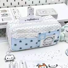 Ins 女孩爱心蓝色音乐波点小猫多层铅笔袋，返校季学生大容量铅笔文具袋收纳袋 - 音符筆袋 - 查看 2