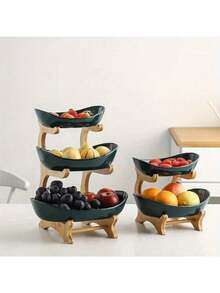 Table Plates For Serving Plates Dinnerware Wooden Partitioned Dish Snack Candy Cake Stand - Multicolor - View 3