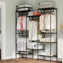 Perchero con Estantes 4 Barras 8 Niveles | Armario Organizador Ajustable y Resistente para Ropa | Uso en Dormitorio o Lavandería - negro - Ver 1