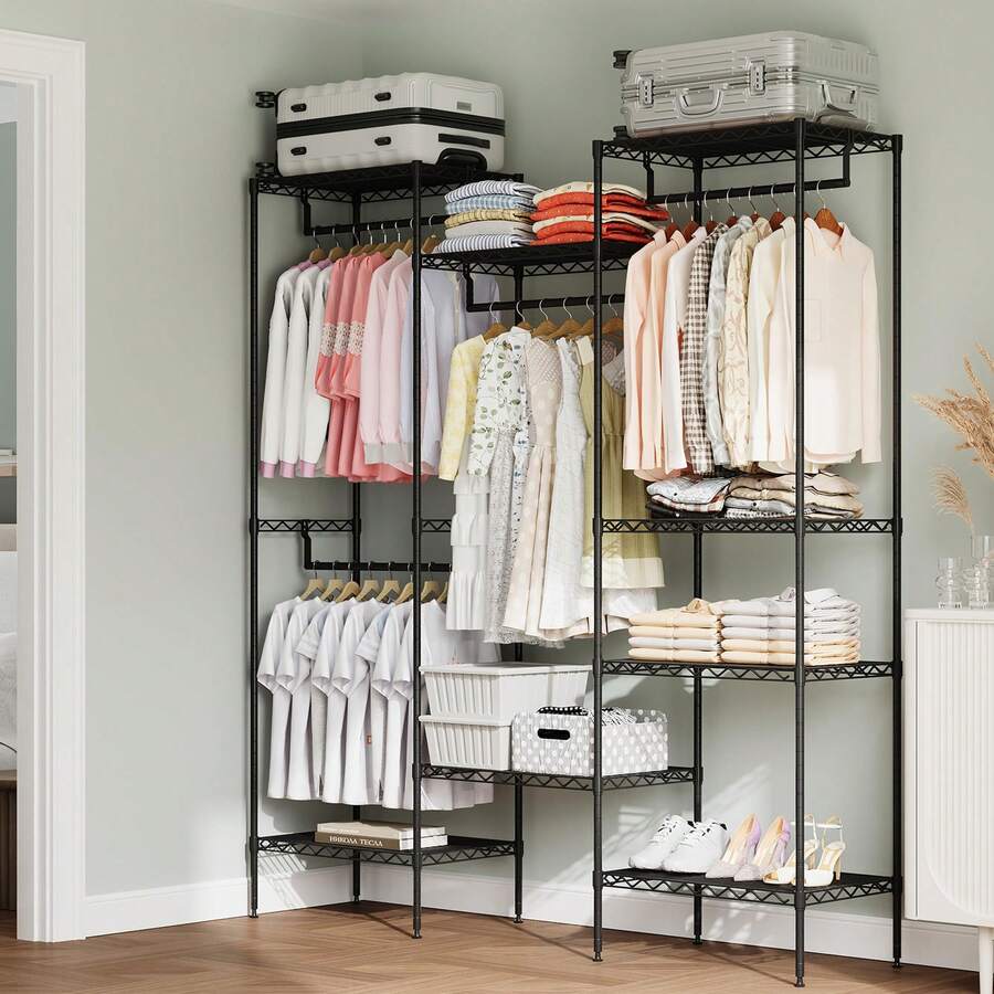 Perchero con Estantes 4 Barras 8 Niveles | Armario Organizador Ajustable y Resistente para Ropa | Uso en Dormitorio o Lavandería - negro - Ver 1