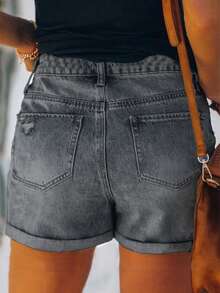 Summer New Casual Loose Washed Plain Color Jeans For Women, Versatile Resort Style American Street Fashion - Black - View 3