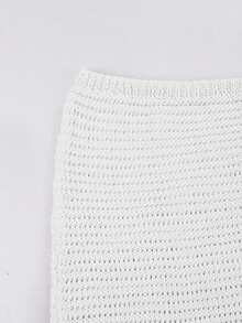 Yuwenier 性感V领串珠镂空露背吊带背心和紧身迷你裙两件套，女士夏季海滩度假装 - 白色 - 查看 6