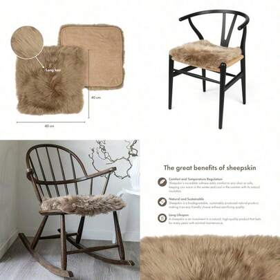 Sheepskin Seat Pads 40x40 Cm New Zealand Long-Hair Fluffy Pillow And Fluffy Cushion Ideal As Sheepskin Seat Pads For Chair Sofa Or Bed Color: Light