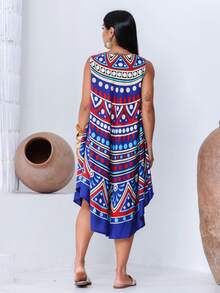 Trapeze Dress With Print - Màu xanh hải quân - Xem 2