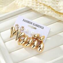 VKME 12pcs Metal Heart & Pearl C-Shaped Clip-On Earrings, Casual Style - XH9285177-88 - View 4