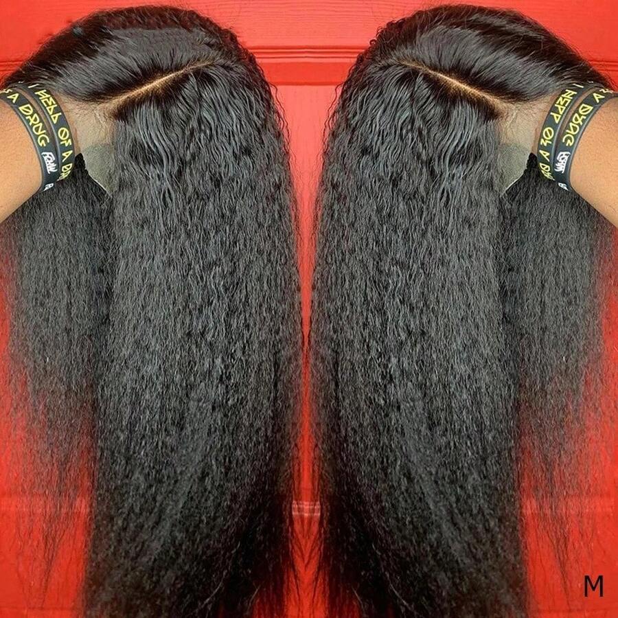 追潮【真人混纺假发】Yaki黑色30英寸长Yaki直发蕾丝前假发，13x4大面积透明蕾丝前额编织假发，带婴儿发，预漂白发结，日常佩戴假发 - 1B# - 查看 1