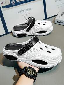 2026 New Men's Breathable Hollow Sandals, Summer Beach Slip-On EVA Slide Sandals - White and Black - View 2