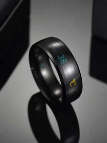 1 件不锈钢心情戒指，情侣款，时尚变色戒指 - 黑色 - 查看 6