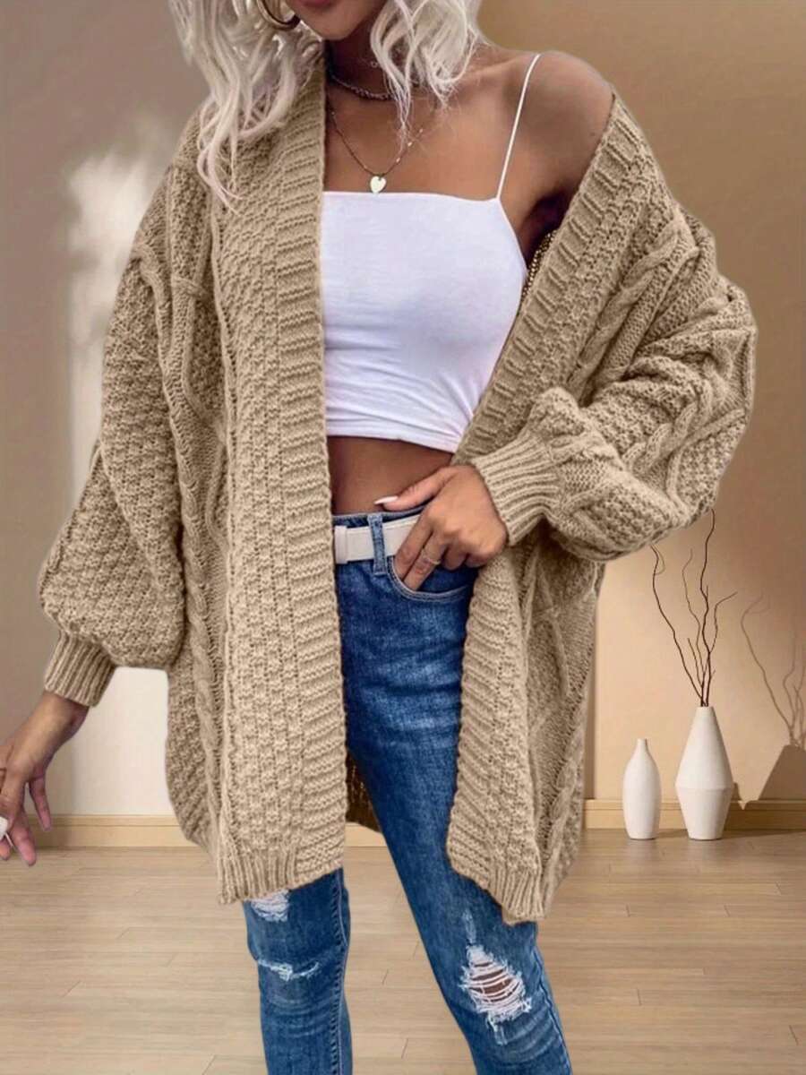 Women's Fall Open Front Cardigan Sweaters Long Sleeve Loose Fit Chunky Knit Outerwear New Years Casual - 杏色 - 查看 1