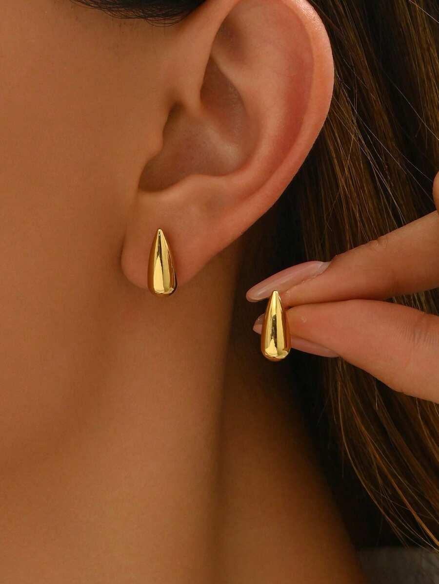 1 Pair Shiny Chili Pepper Teardrop Stainless Steel Stud Earrings, Minimalist & Versatile For Women, Suitable For Holidays And Parties - Silver - View 1