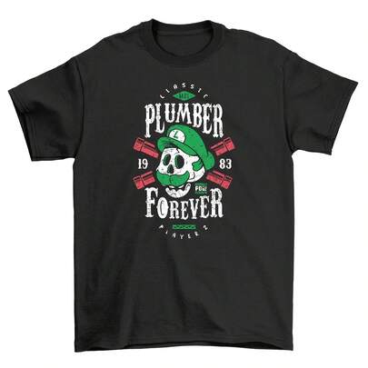 Plumber Forever Player 2 t-shirt - Retro Fun for Gaming Enthusiasts! Uni Prin Suitable for year-round wear, 220g pure cotton single-sided printed crew neck short-sleeve T-shirt, women's fun printed top