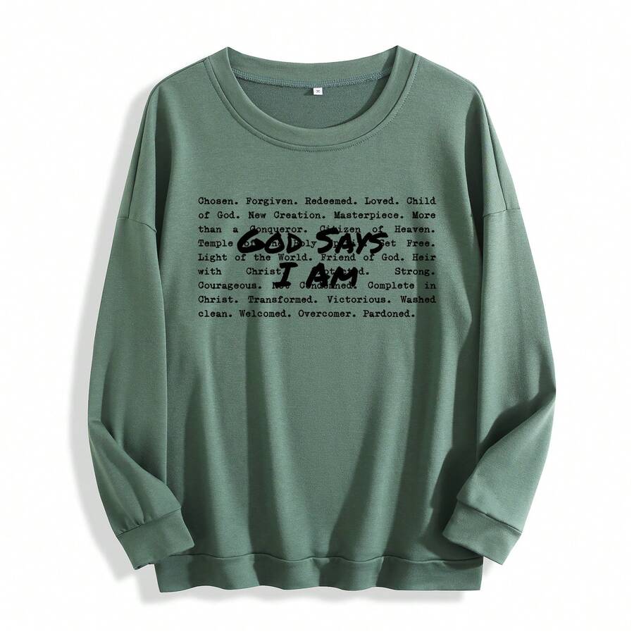 God Says I Am Christian Sweatshirt, Bible Verse Sweater, Christian Sweat For Women, Jesus Christian Christmas Gift,Love And Grace - 軍綠色 - 查看 1