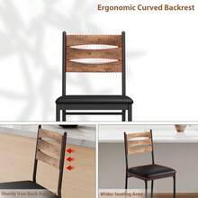 Taburetes de barra para comedor y cocina con respaldo curvado de madera y asiento tapizado en cuero sintético negro - Estructura metálica con reposapiés - Diseño elegante y cómodo para isla y barra - Paquete de 2 colores retro - Ver 3