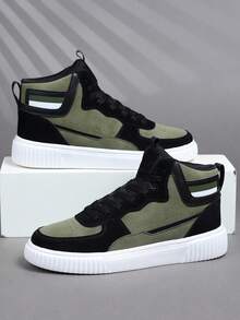 2026 Men's New Casual Shoes, Retro Classic High-Top Sneakers, Leather Lace-Up Casual Shoes, Thick Sole Elevator Shoes, Soft & Comfortable Breathable Lightweight Soles, Fashionable & Versatile For Daily Commute - Green - View 1