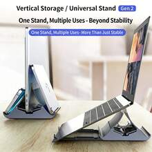 Laptop Cooling Stand, Multifunctional Desktop Vertical Storage Rack, Suitable For Phone, Computer And Tablet Storage Stand - Black - View 3