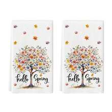 Conjunto com 1 pano de prato de fibra supermacia com estampa de árvore da primavera, 45*66cm. Ideal para decoração sazonal de cozinha e mesa de jantar, perfeito para a primavera. - Multicolorido - Ver 7