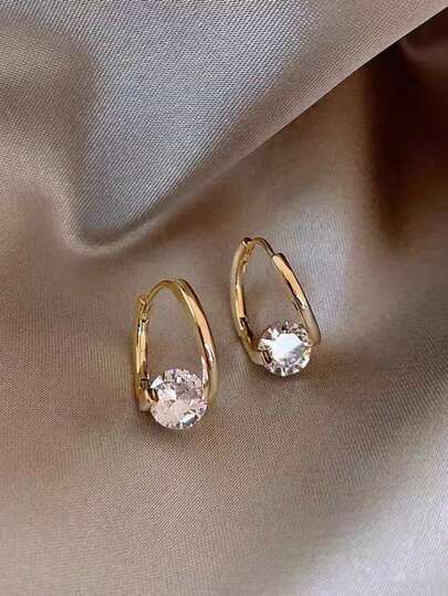 1 Pair Minimalist Geometric Micro-Inlaid Zirconia Earrings, Fashionable Delicate Elegant Design, Versatile Women Earrings