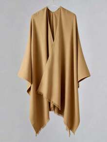1pc Spring New High-End Solid Color Oversized Shawl Collar Poncho Cardigan For Men, European & American Style Loose Tassel Cloak, Versatile Warm Outerwear Scarf 2-In-1, Ins - Multicolor - View 9