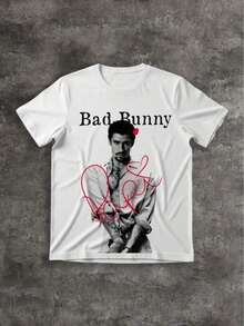 Y2K Tops, Bad Tee Bunny Rabbit Logo Cartoon Crew Graphic Oversized Tee, Streetwear, Vintage, Hip Hop Cute Rebel, Aesthetic, Baggy,   For Men - 白色 5 - 查看 1
