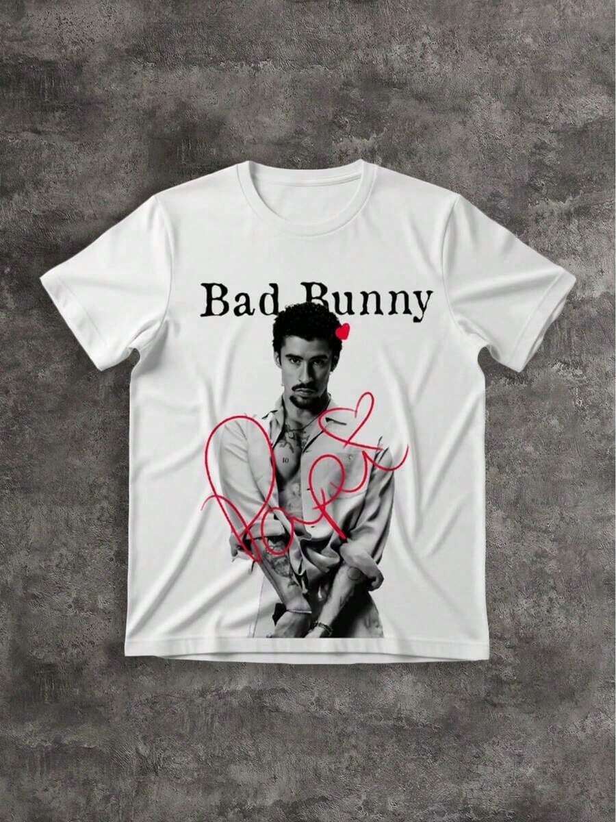 Y2K Tops, Bad Tee Bunny Rabbit Logo Cartoon Crew Graphic Oversized Tee, Streetwear, Vintage, Hip Hop Cute Rebel, Aesthetic, Baggy,   For Men - 白色 5 - 查看 1