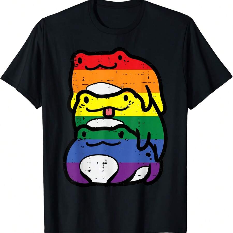 Gay Pride Frog Pile Kawa Rainbow Flag Lgbtq Men Women Kids T-Shirt - Black - View 1