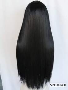 奢华亮泽直发侧刘海长假发，【不含发夹】黑色橙色高温丝女士假发，柔软逼真，易于梳理，日常及角色扮演皆宜，时尚优雅的Y2K风格 - 彩色 - 查看 5