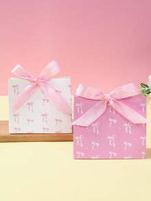 6pcs Pink Bow Gift Bags With Ribbon, Suitable For Baby Shower Party, Girl Birthday Party Gift Boxes, Gender Reveal Party, Bridal Shower Wedding Candy Bags, Newborn Party Snack Bags, Baby Party Favors, Can Be Used For Tabletop Decor, 1st Birthday Party Supplies, Baby Shower Decorations, Gender Reveal Decorations, Wedding Decorations, Birthday Decorations, Birthday Gifts, Pink Bow Party Decor - Pink and White Bow - View 8