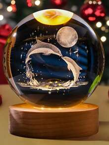 Stitch Cat Cartoon 3D Engraved Luminous Crystal Ball Ornament, Small Night Light, Creative Children's Birthday Gift & Souvenir - White - View 2