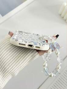 Floral Painted Cream Wavy Edge Glossy Printed Protective Phone Case With Handmade Beaded Bracelet Accessory, Compatible With IPhone, Compatible With Galaxy, Compatible With Redmi,International Version, Not The Domestic Version - Multicolor - View 5