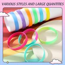 100 Pcs Solid Color Rubber Wristbands Rubber Bracelets Silicone Wristbands Sports Bracelets Bulk Adult Wrist Bands For Event Women Men Party Decorations(Neon Color) - 霓虹色 - 查看 5