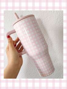 HYDROJUGs Traveler 40/1183 Ml Oz Pink Gingham Large Capacity Stainless Steel Water Bottle With Straw. Keep Pink By Your Side And Drink Plenty Of Water Today. With The Straw Down, Equipped With A Flip-Straw Lid For Smooth Sipping. It Is Very Suitable For Both Hot And Cold Drinks, Coffee, Tea, And Water. Perfect For Students And Office Workers, Sports, Outdoor Activities, Camping And Traveling. Gifts For Lovers, Girlfriends, Friends, Family Members, Sisters, Classmates, Students. Birthday Gift, Festival Gift. - 粉紅白格 - 查看 3