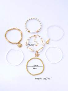 7 peças/Conjunto Pulseira com Contas de Estrela do Mar e Concha, Estilo de Férias, Série Oceano, para Mulheres - Ouro amarelo - Visão 6
