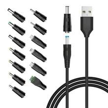 Universal 5V D C 5.5 2.1mm Jack Charging Cable Power Cord, USB To D C Power Cable With 14 Interchangeable Plugs Connectors Adapters Compatible With 5V Devices Max Support 3A - Black - View 1