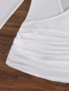 Cubre con mangas largas de estilo bohemio, escote en V profundo, diseño largo, tela elástica - Blanco - Ver 6