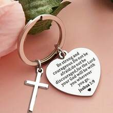 1pc/Set MOLANXUAN Stainless Steel Cross Keychain With Inspirational Bible Verse - Minimalist Religious Keychain, Symbolizing Strength And Courage, Christian Holiday Gift - Multicolor - View 5