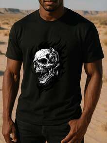 T-shirt à manches courtes imprimé crâne aux flammes d'horreur pour hommes, vêtement pour hommes à la mode, t-shirt pur de haute qualité pour hommes, t-shirt à manches longues pour hommes - Blanc - Voir 9