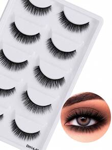 5 Pairs/Set Soft Full Strip Lashes, Thick Crossed False Eyelashes Natural Curly With Fine Black Stem, Feathery Wispy Style, Non-Irritating, Reusable, Suitable For Daily And Various Occasions, 5-12mm - White - View 4