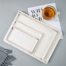 1pc White Faux Wood Grain Rectangular Serving Tray, Restaurant Hotel Beverage Tray, Hotel Toiletries Display Plate - White - View 1