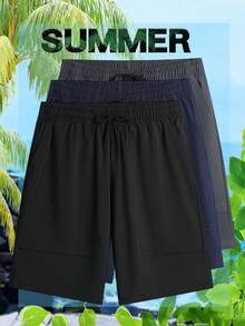 Quần short nam màu trơn, cạp chun, dáng rộng, nhẹ, có túi, thích hợp mặc mùa hè. - màu đen - Xem 6