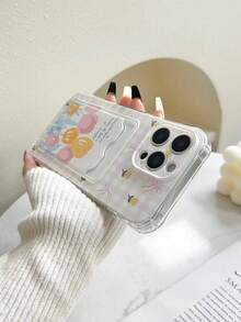 Butterfly & Tulip Painted Transparent Card Holder Soft Silicone Protective Phone Case Compatible With IPhone 17pro/17Air /17/17promax16/11/, Galaxy S25/, 11/12Pro/12/12X, 10/9/Note9/12c/Note11pro/Note8Pro - Multicolor - View 7