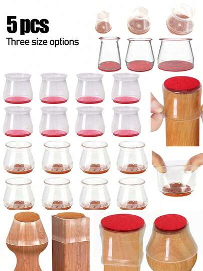 Transparent Table And Chair Protectors With Felt Pads - Anti-Scratch And Noise-Reducing Floor Protectors, Easy To Install, Suitable For Home And Office Use, Chair Foot Floor Protectors, Silent Silicone Solid Wood Chair Foot Pads Stool Leg Protectors, Thickened Wear-Resistant Leg Covers Foreign Trade Elastic Table And Chair Foot Covers, Suitable For Home Use