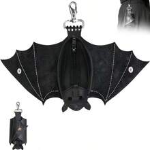 Handmade Gothic Style Bat Wing Coin Purse - Hand-Sewn Bat Wallet With Zipper Coin Pouch And Keychain, Suitable For Bags And Belts - Fashion Accessory - Multicolor - View 7
