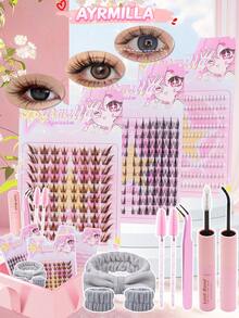 AYRMILLA Mixed Brown Fox-Shaped Elongated Eyelashes And Natural Lower Lashes, High-Volume C-Curl Separated Lash Set - Natural Makeup Lash Extension Kit Includes Lash Glue, Sealer, Makeup Remover, Tweezers, Brush, Headband And Wristband - Self-Curling Lashes, Enhancing Eye Makeup. Highly Recommended - Multicolor - View 1