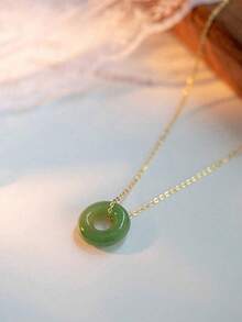 1件18K镀金不锈钢仿绿玉圆形吊坠项链，适合女士日常佩戴，情人节礼物 - 彩色 - 查看 14