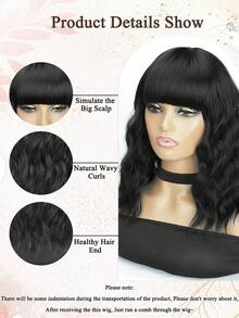 18-Inch Wavy Wig With Bangs, Made Of Heat-Resistant Synthetic Material, Suitable For Everyday Wear By Women. - Multicolor - View 3
